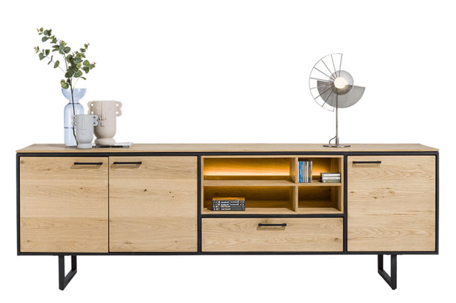 xooon belo sideboard natural oak wood with metal feet